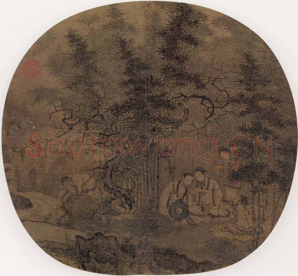 宋 佚名 竹林拨阮 书画作品