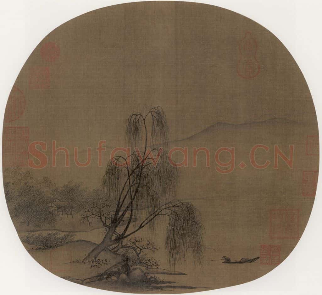 宋 佚名《柳溪钓艇 书画作品
