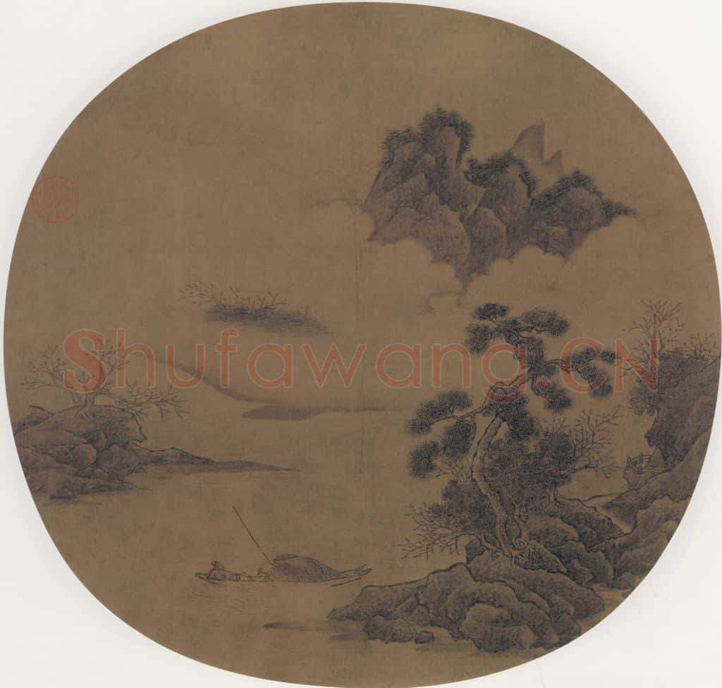 宋 佚名 松溪放艇 书画作品