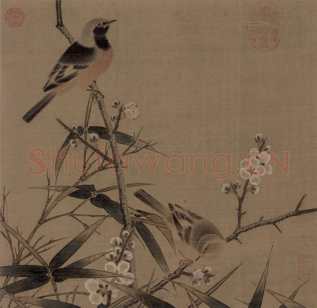 宋朝 佚名《梅竹双雀图》书画作品