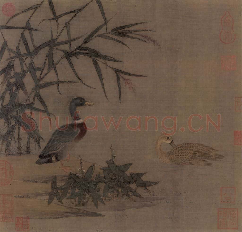 宋朝 佚名《溪芦野鸭图》书画作品