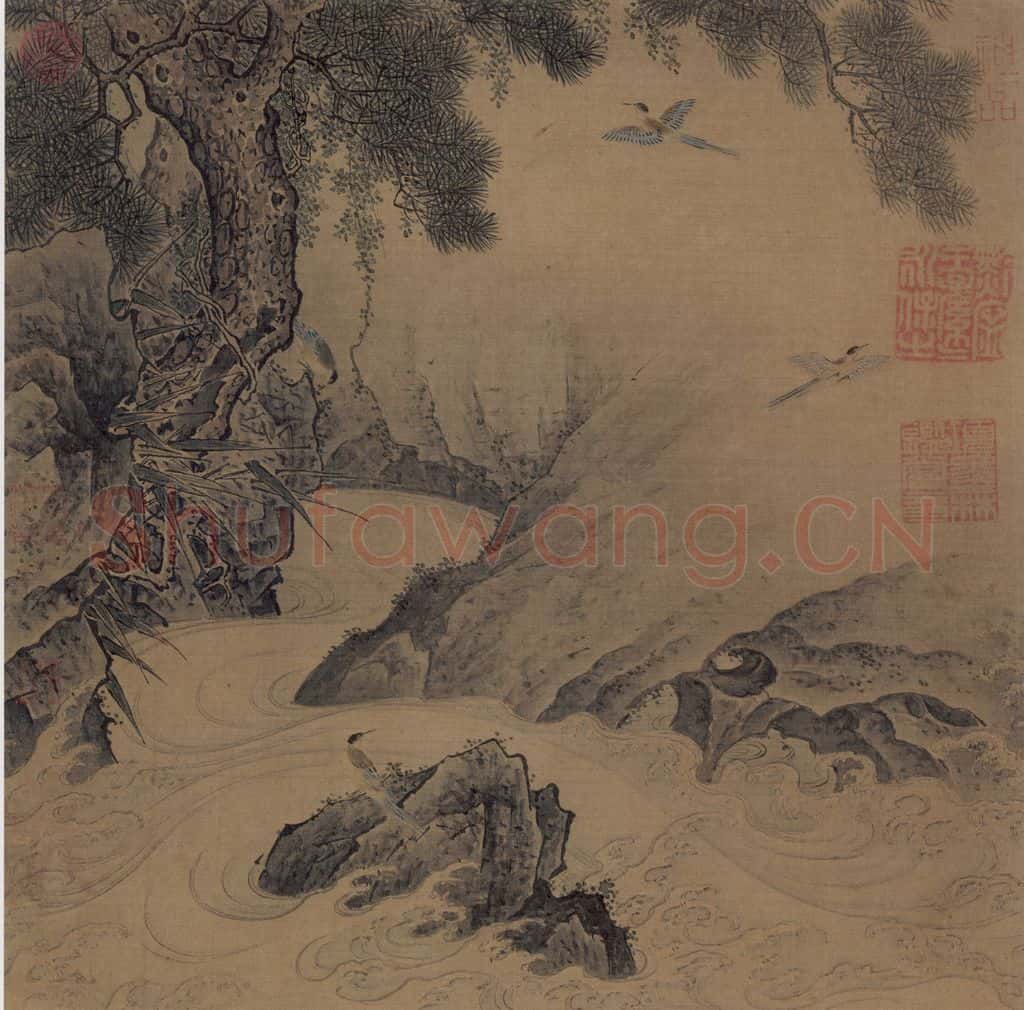 宋朝 佚名《松涧山禽图》书画作品