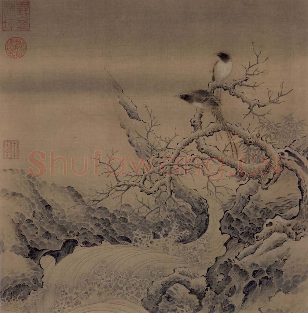 宋朝 佚名《霜柯竹涧图》书画作品