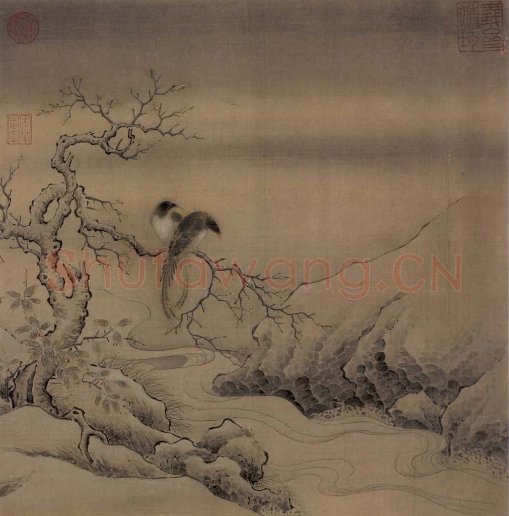 宋朝 佚名《乌桕文禽图》书画作品