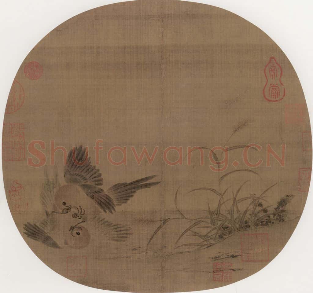 宋朝 佚名《斗雀图》书画作品