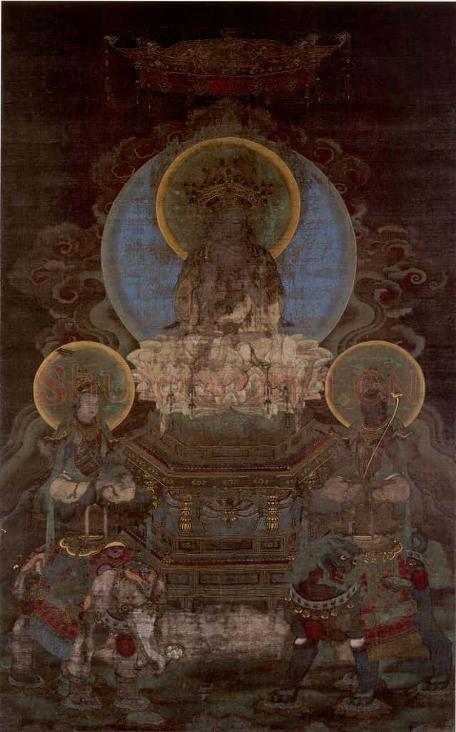 宋 佚名《释迦三尊像》书画作品