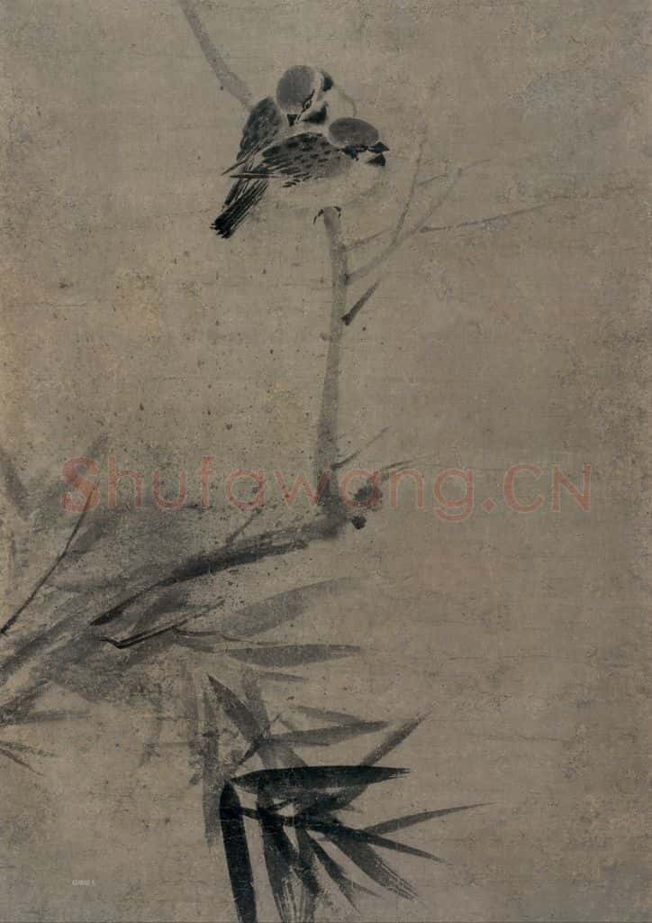 宋 牧溪《竹雀图》书画作品