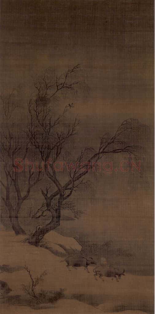 宋 马麟《柳堤牧童图》书画作品