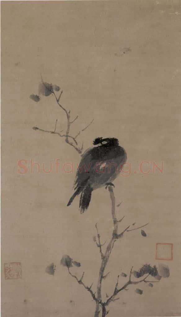 宋 牧溪《叭叭鸟图》书画作品
