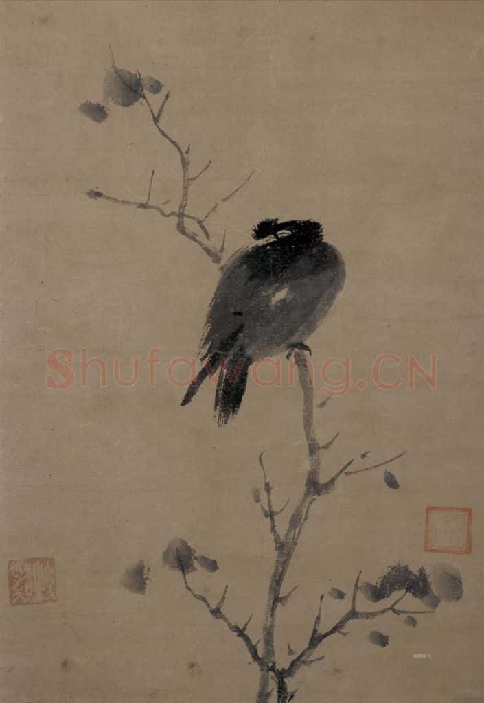 宋 牧溪《叭叭鸟图》书画作品