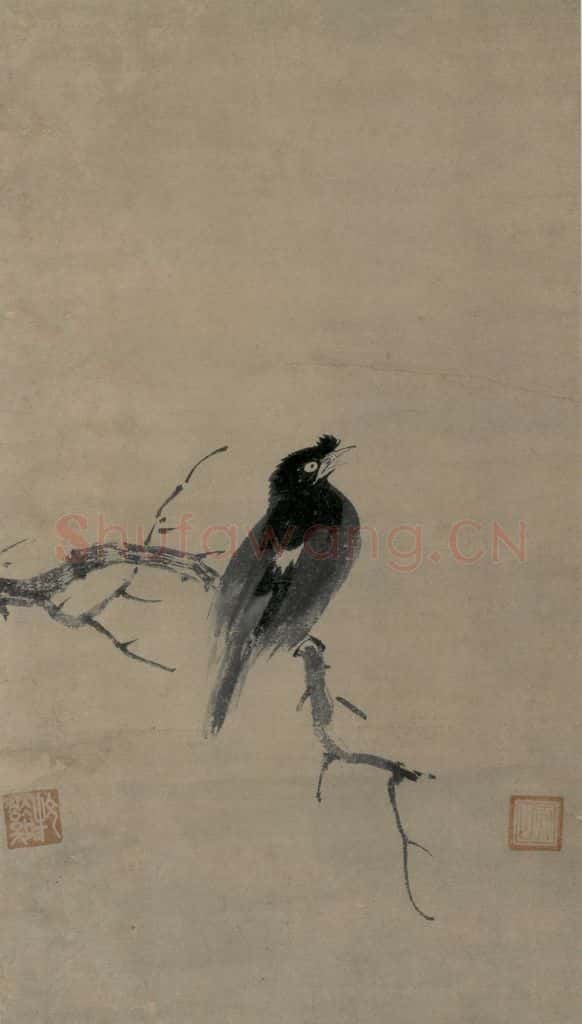 宋 牧溪《叭叭鸟图》书画作品