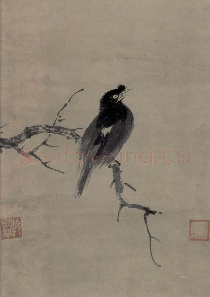 宋 牧溪《叭叭鸟图》书画作品