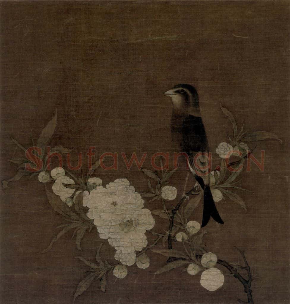 宋 佚名《白桃小禽图》书画作品