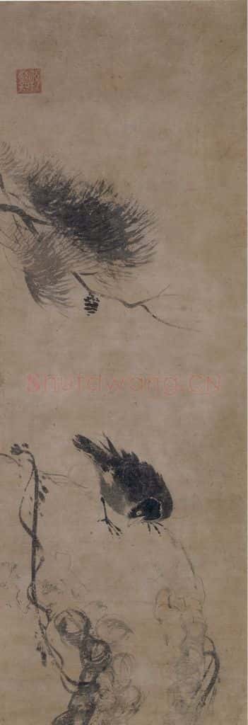 宋 牧溪《叭叭鸟图》书画作品