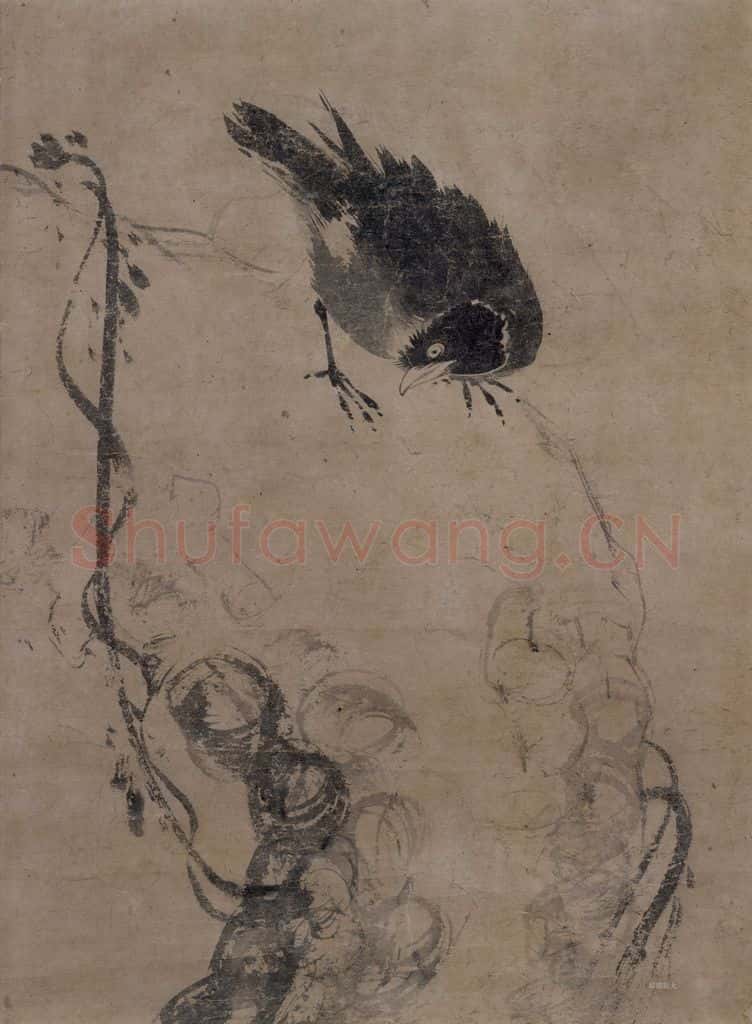 宋 牧溪《叭叭鸟图》书画作品