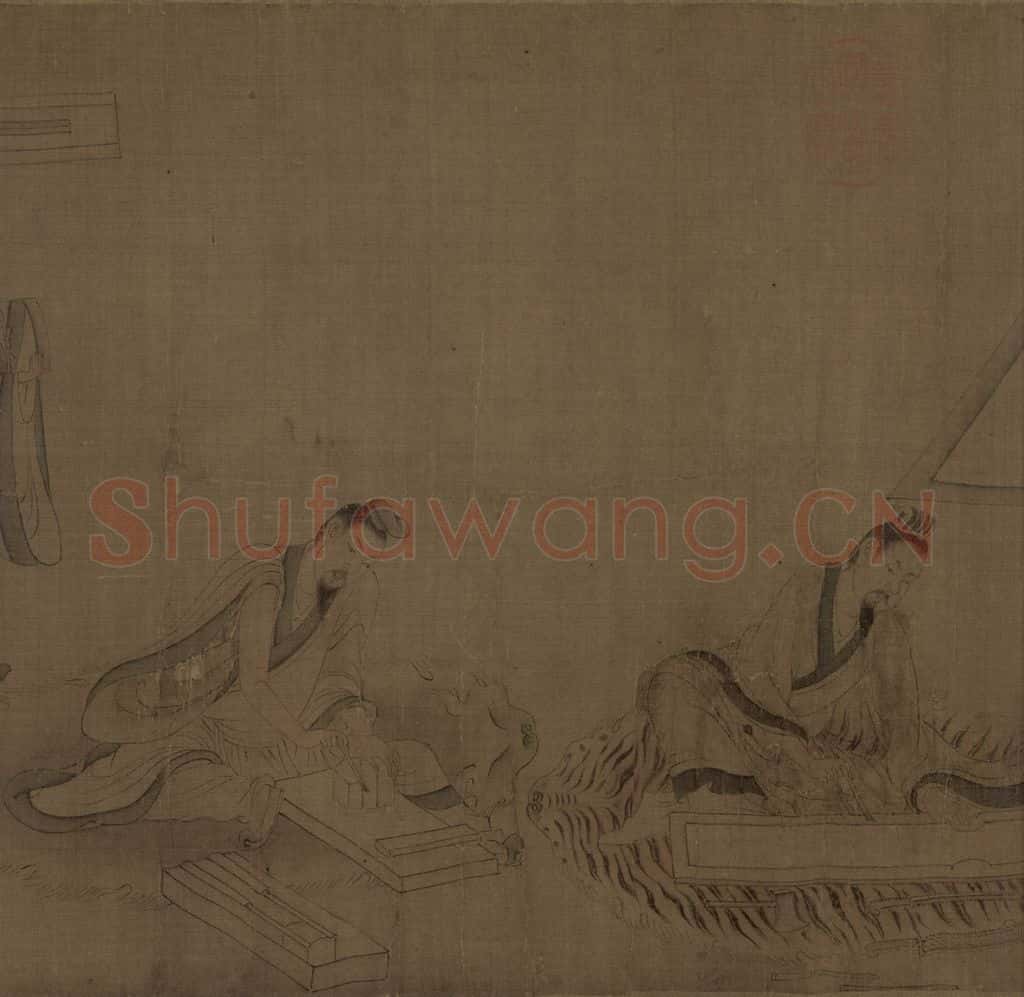 宋 佚名《摹顾恺之斲琴图》书画作品