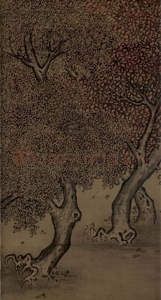 宋 佚名《秋林放犊图》书画作品