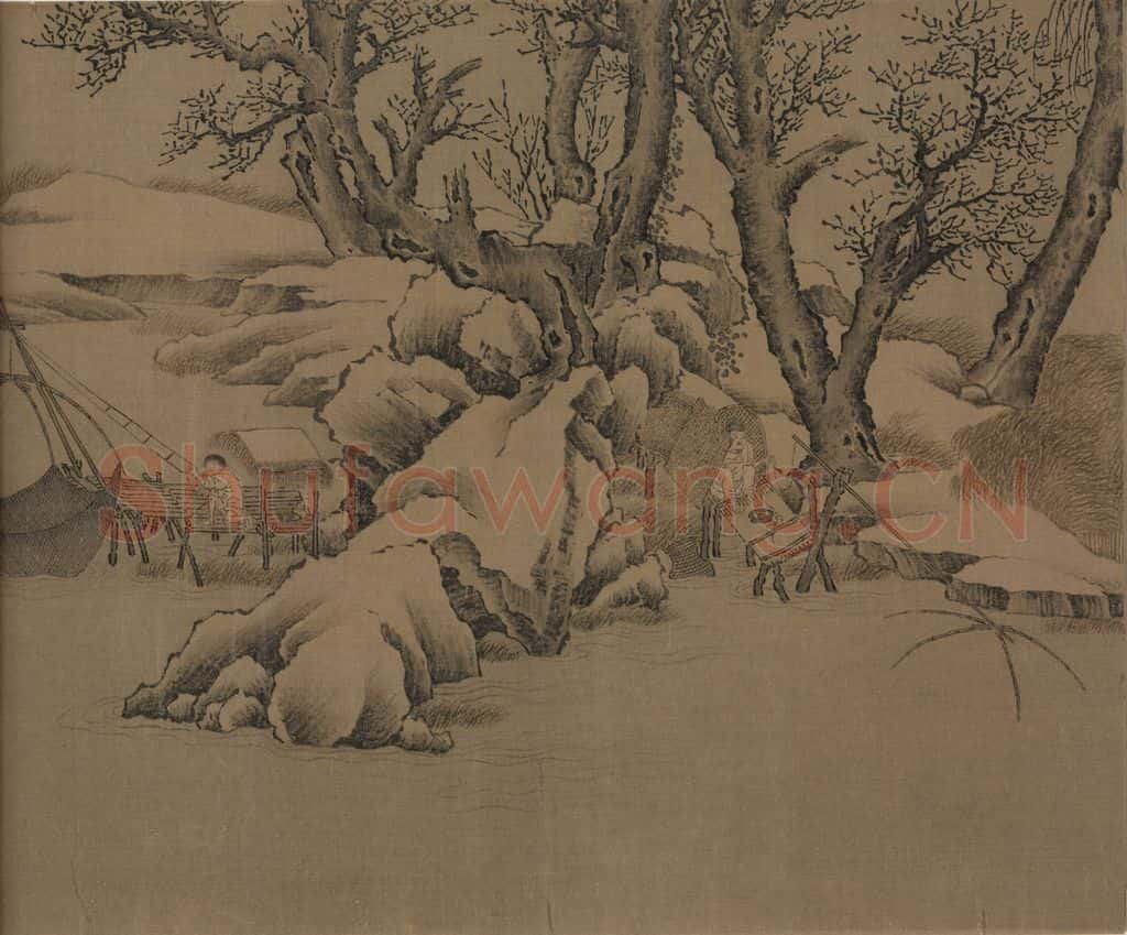 宋 佚名《雪渔图》书画作品