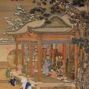 清代 郎世宁等《弘历雪景行乐图》国画综合工笔作品图片鉴赏