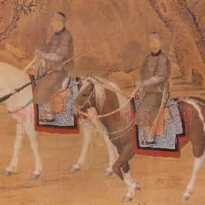 清代 郎世宁《哨鹿图》国画综合工笔作品图片鉴赏
