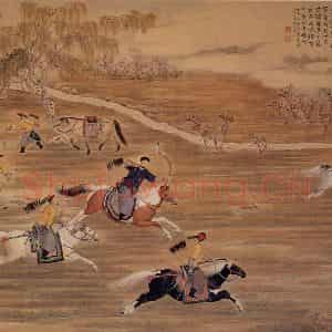 清代 郎世宁《弘历射猎图》国画综合工笔作品图片鉴赏