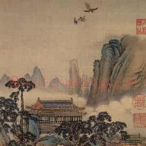 清代 金昆《有鸟诗意图》国画山水作品图片鉴赏