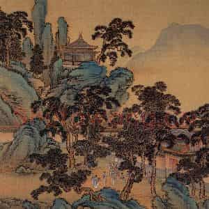 清代 金昆《有鸟诗意图》国画山水作品图片鉴赏