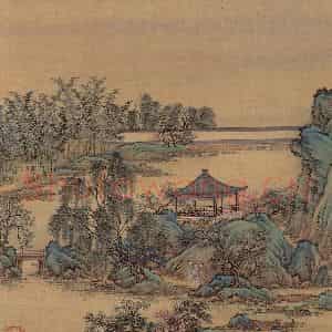 清代 金昆《有鸟诗意图》国画山水作品图片鉴赏
