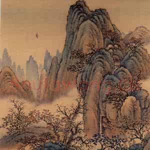 清代 金昆《有鸟诗意图》国画山水作品图片鉴赏
