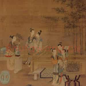 清代 丁观鹏《宫妃话龙图》国画人物工笔作品图片鉴赏