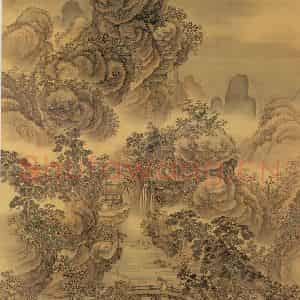 清代 张雨森《秋林曳杖图》国画山水工笔作品图片鉴赏