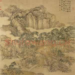 清代 张宗苍《弘历抚琴图》国画山水工笔作品图片鉴赏