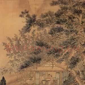 清代 徐扬《山斋对弈图》国画山水工笔作品图片鉴赏