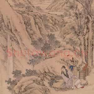 清代 罗福旼《饮马图》国画综合工笔作品图片鉴赏