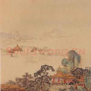 清代 陈枚《山水楼阁图》国画山水工笔作品图片鉴赏