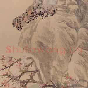 清代 任颐《桃石群鸟图》国画花鸟作品图片鉴赏
