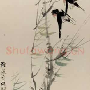 清代 任颐《风柳群燕图》国画花鸟作品图片鉴赏