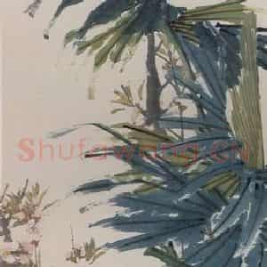 清代 任颐《棕榈鸡图》国画花鸟作品图片鉴赏
