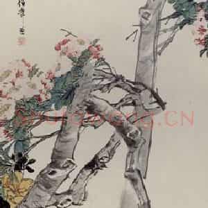 清代 任颐《花荫小犬图》国画花鸟作品图片鉴赏