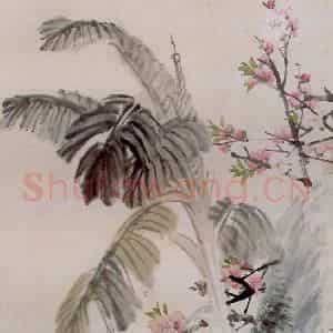 清代 任颐《桃花白鸡图》国画花鸟作品图片鉴赏