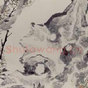 清代 任颐《桃梨鹌鹑图》国画花鸟作品图片鉴赏