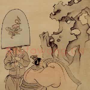 清代 任熊《拜石图》国画人物作品图片鉴赏