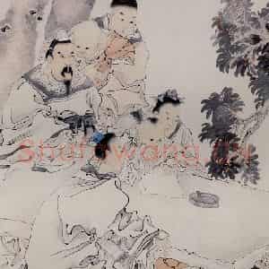 清代 任颐《丹桂五芳图》国画人物作品图片鉴赏