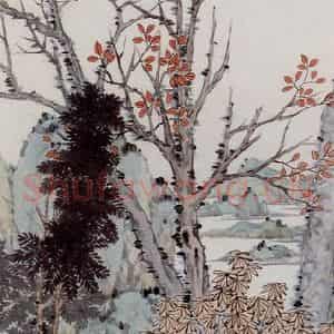 清代 任熊《秋林共话图》国画综合作品图片鉴赏