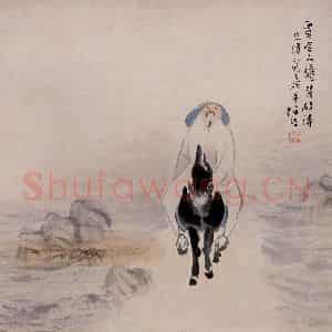 清代 任颐《贾岛驴背敲诗图》国画人物作品图片鉴赏