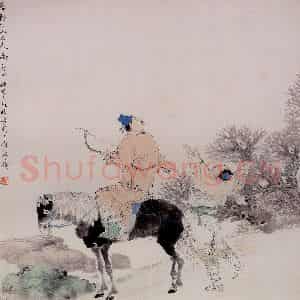 清代 任颐《秋郊射禽图》国画人物作品图片鉴赏