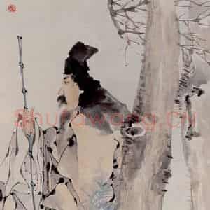 清代 任颐《梅边携鹤图》国画人物作品图片鉴赏