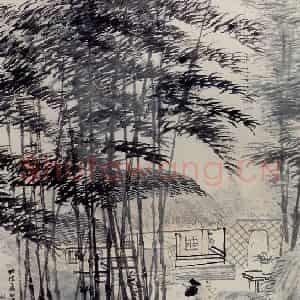 清代 任颐《竹林深处图》国画综合作品图片鉴赏