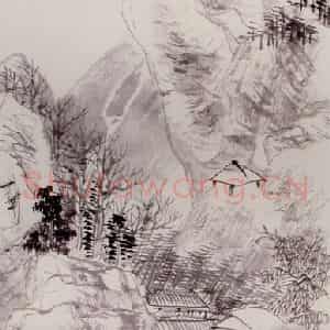 清代 任颐《墨笔山水图》国画山水作品图片鉴赏