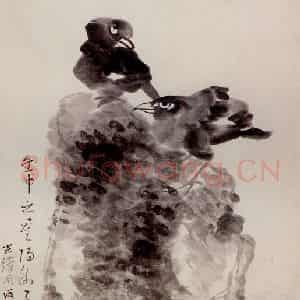 清代 任颐《临八大山人八哥图》国画花鸟写意作品图片鉴赏